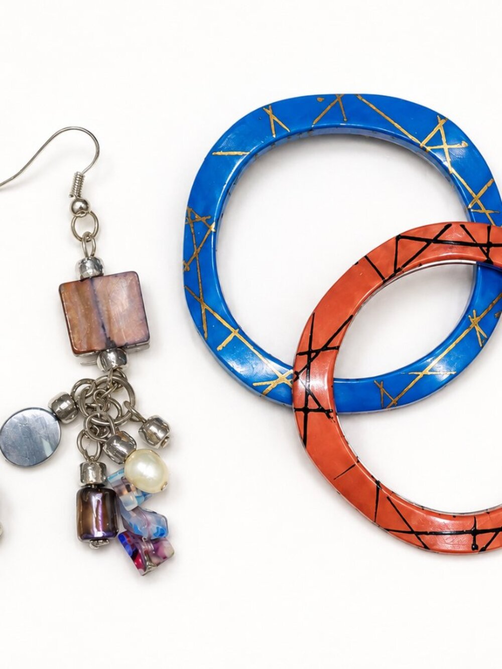 Colorful Boho Accessories Duo | Multicolor Dangle Earrings & Geometric Bangles